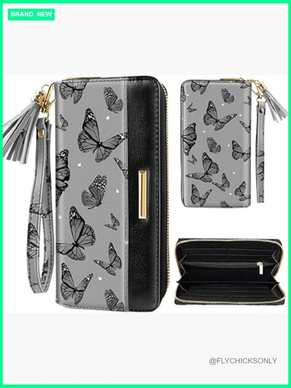 Faux Leather Multi Card Case Wallet Clutch with Tassel Wrist Strap